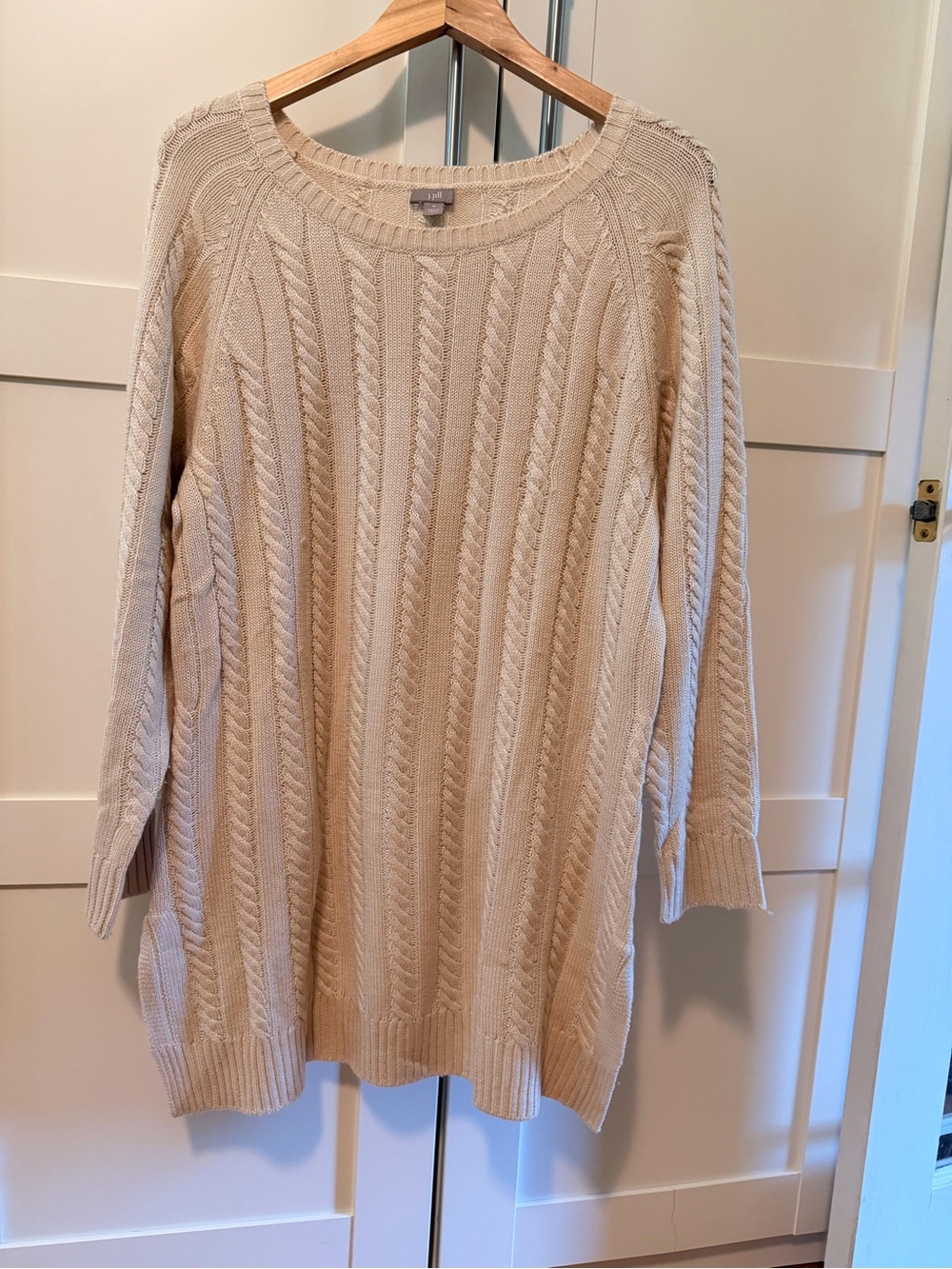J. Jill Cream Cable-Knit Scoop Neck Tunic Length Sweater